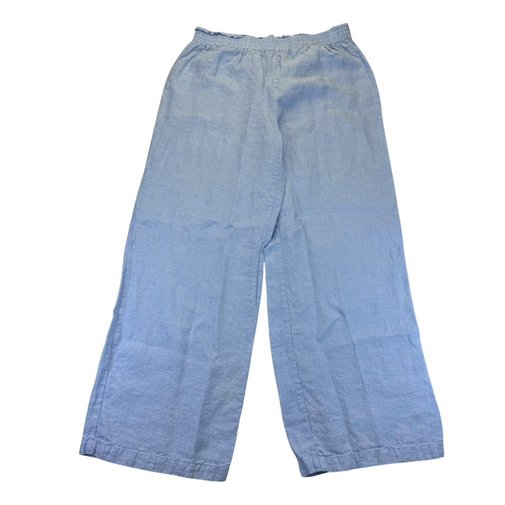 Saks Fifth Avenue Womens Chambray Linen Pants Size L Blue Elastic Waist Pull On